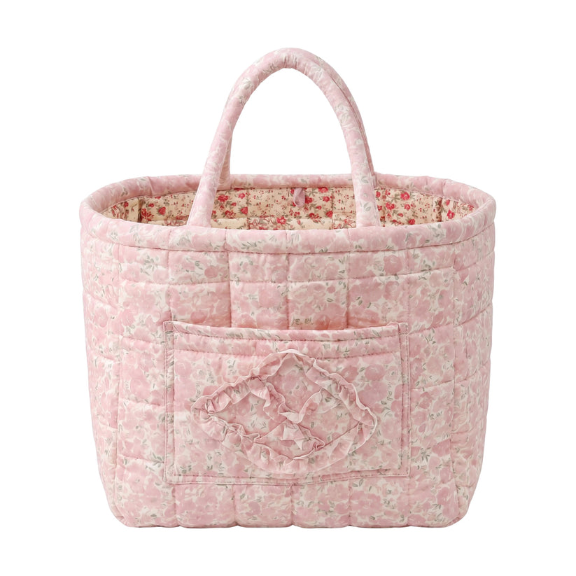 Emmafy Quilty pink floral quilted cotton everything basket