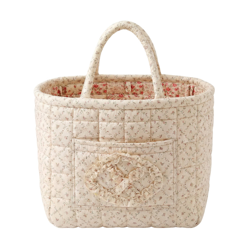 Quilty cream floral quilted cotton storage basket