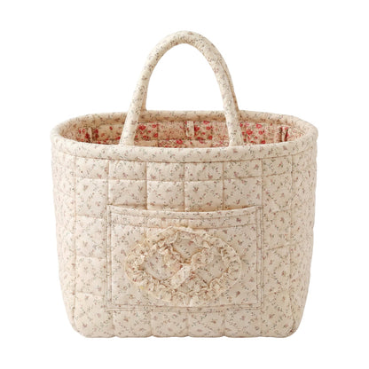 Quilty cream floral quilted cotton storage basket