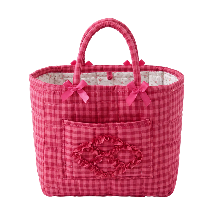 Quilty raspberry gingham quilted storage basket