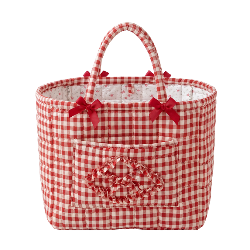 Quilty red gingham quilted storage basket