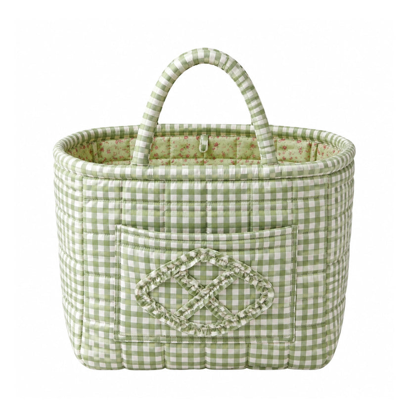 Quilty sage gingham quilted storage basket