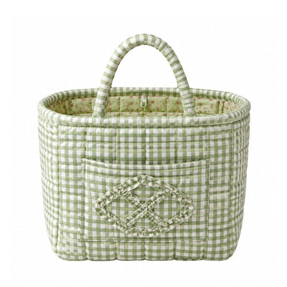 Quilty sage gingham quilted storage basket