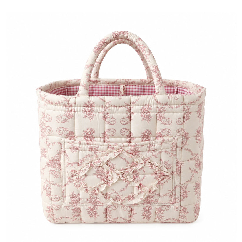 Quilty rose toile quilted storage basket