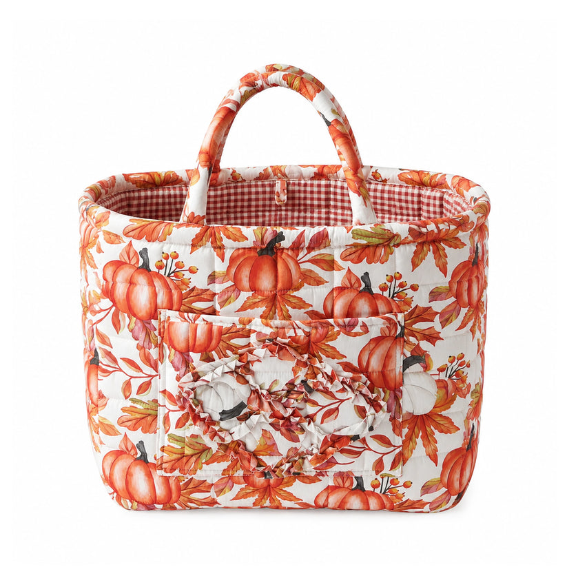 Quilty orange floral quilted storage basket