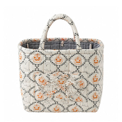 Quilty cream floral quilted storage basket with orange accents